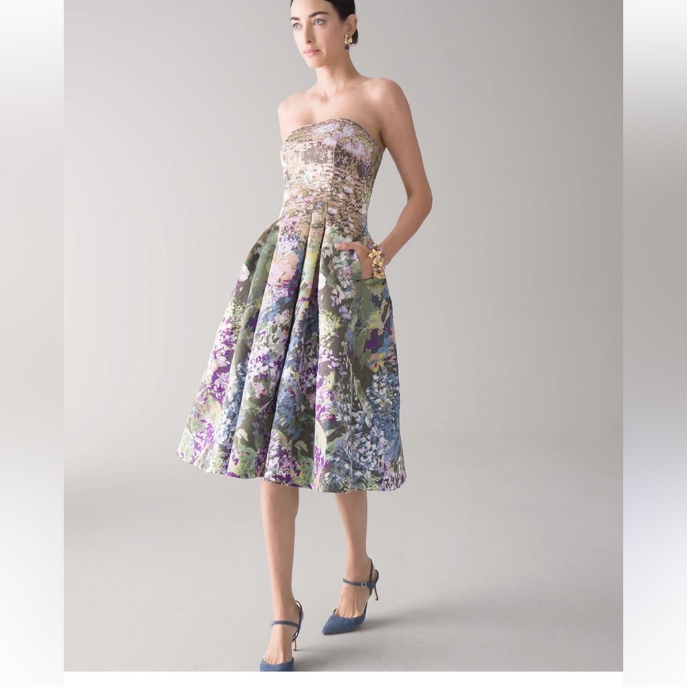 White House Black Market Strapless Watercolor Print Fit & Flare Dress